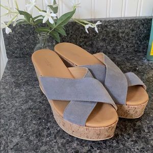 Garnet Hill Cork Sole Suede Criss Cross Platform